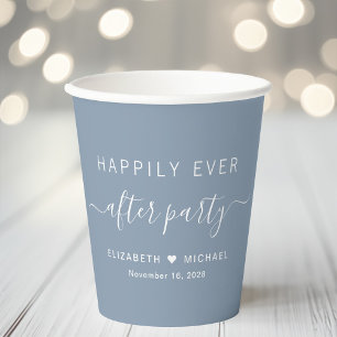 Gobelets En Papier Heureux Jamais après la fête Dusty Mariage bleu