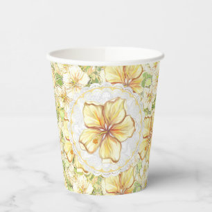Gobelets En Papier Hibiscus & dentelle JAUNE