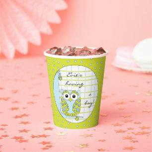 Gobelets en papier "Hibou bleu/vert" 250 ml.