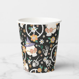 Gobelets En Papier Hippie Halloween Skulls et Fleurs Motif