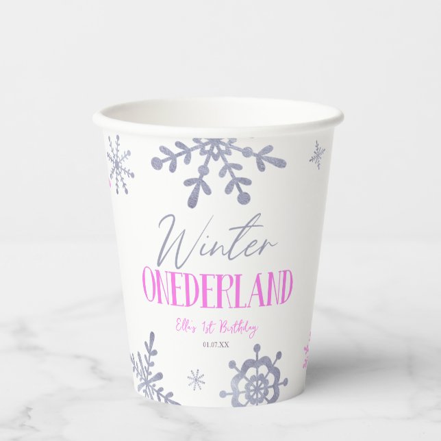 Gobelets En Papier Hiver ONE derland Flocon de neige 1er anniversaire (Recto)