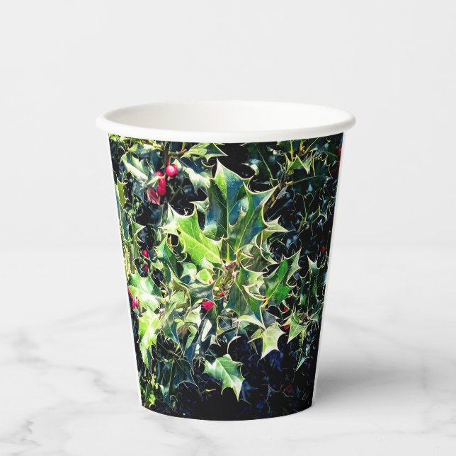 Gobelets En Papier Holly, baies rouges (Recto)