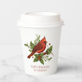 Gobelets En Papier Holly Berry Cardinal Holiday Monogram Mistletoe