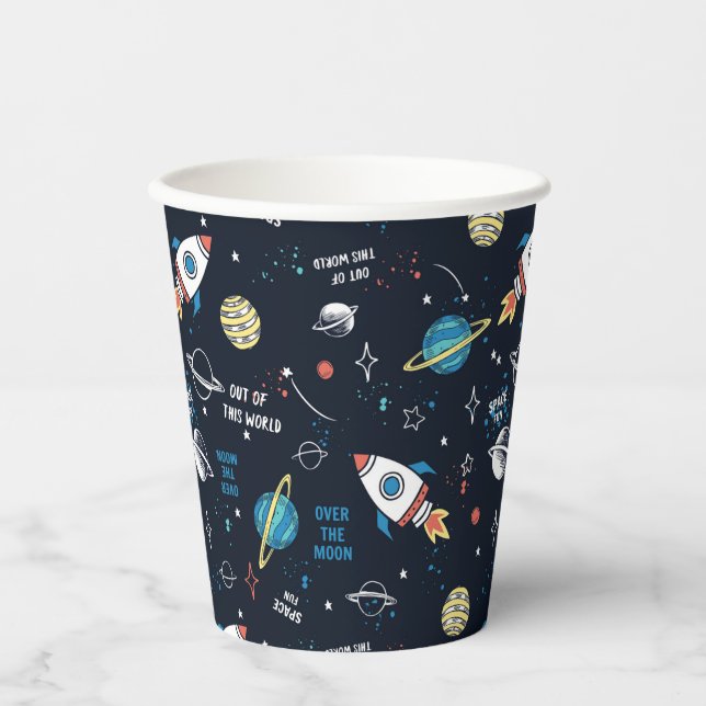 Gobelets En Papier Hors de ce Motif spatial mondial (Recto)