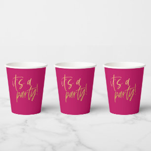Gobelets En Papier Hot rose et Gold Party