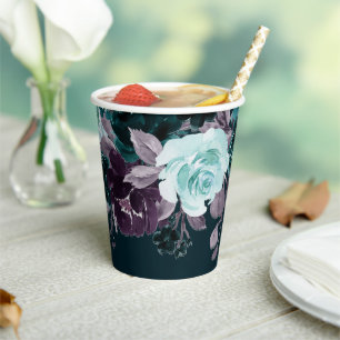 Gobelets En Papier Humeur Bohème Guirlande florale sarcelle foncé e