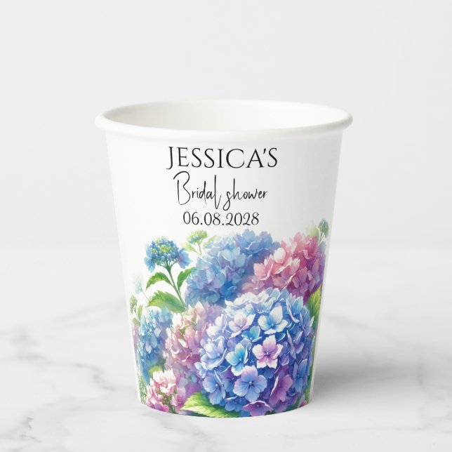 Gobelets En Papier Hydrangeas Fleurs Bleues Fête de Mariage (Recto)