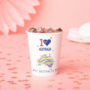Gobelets En Papier "I LOVE AUSTRALIA" Australia Day 26 janvier