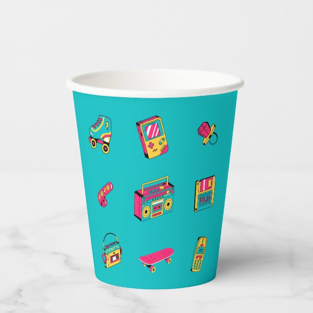 Gobelets En Papier Iconic 90's - thème rétro amusant (Recto)