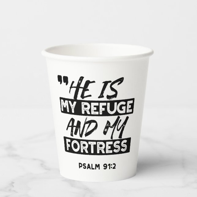 Gobelets En Papier Il est mon refuge et ma forteresse - Psaume 91:2 B (Recto)