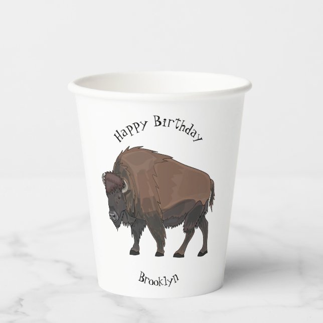 Gobelets En Papier Illustration de bison (Recto)