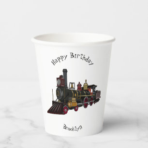 Gobelets En Papier Illustration de la locomotive à vapeur