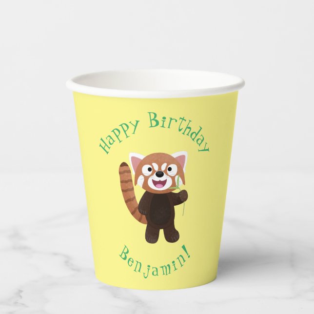 Gobelets En Papier Illustration de panda rouge mignon (Recto)