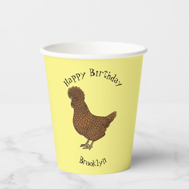 Gobelets En Papier Illustration de poulet à la polis chamois (Recto)
