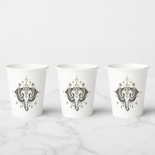 Gobelets En Papier Illustration de tête d'éléphant tribal