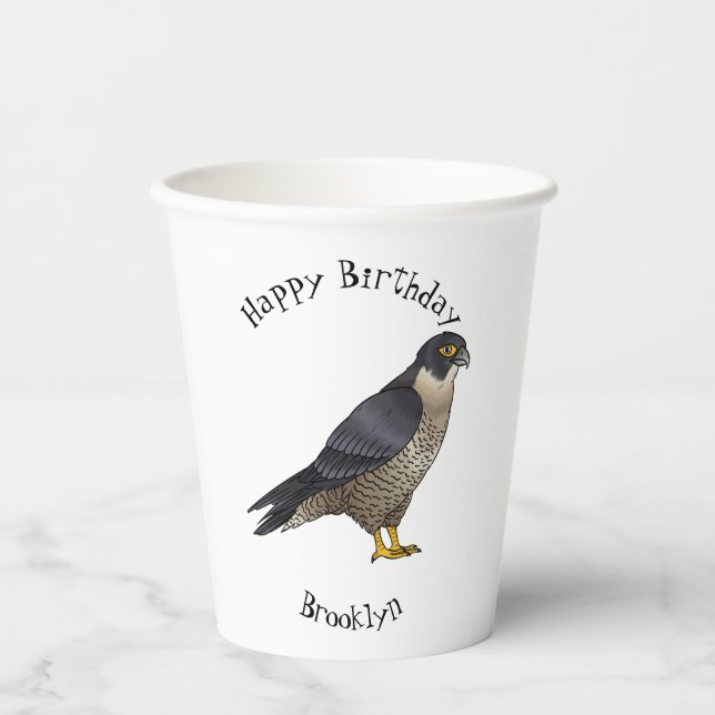 Gobelets En Papier Illustration d'oiseau de faucon pèlerin (Recto)