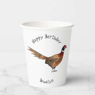Gobelets En Papier Illustration d'oiseau faisan à cou circulaire