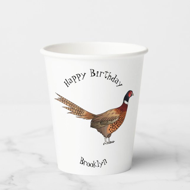 Gobelets En Papier Illustration d'oiseau faisan à cou circulaire (Recto)