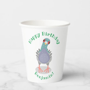 Gobelets En Papier Illustration drôle de pigeon curieux