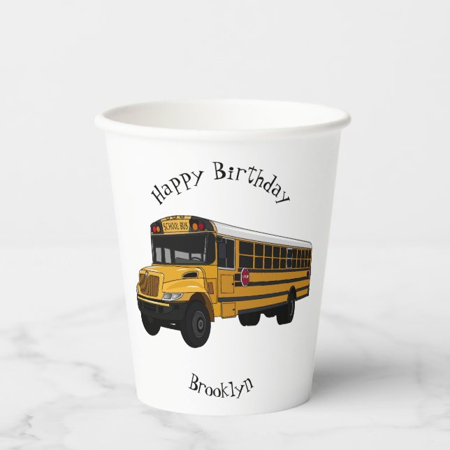 Gobelets En Papier Illustration d'un autobus scolaire (Recto)