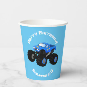 Gobelets En Papier Illustration d'un camion monstre bleu mou