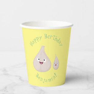 Gobelets En Papier Illustration végétale de caricature à l'ail mignon