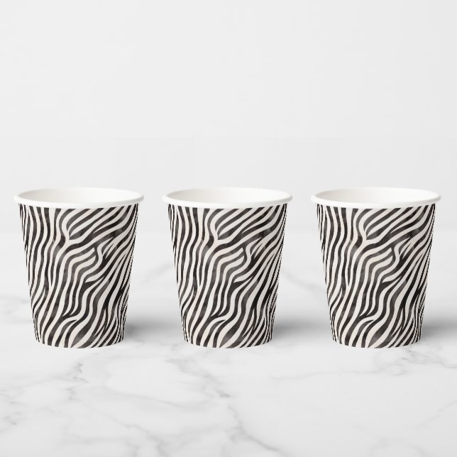 Gobelets En Papier Impression Animale Mariage Moderne Noir & Blanc  (Multi)