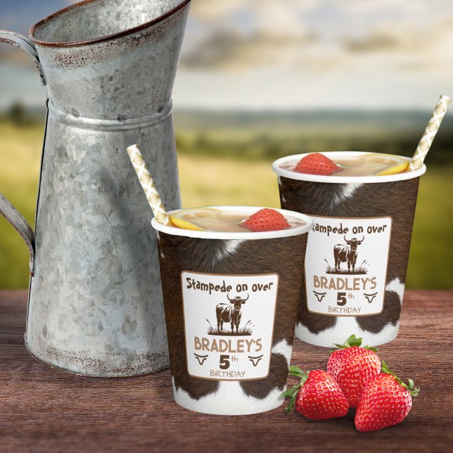 Gobelets En Papier Impression Animale Stampede De Bovins Marron Anniv (Créateur téléchargé)
