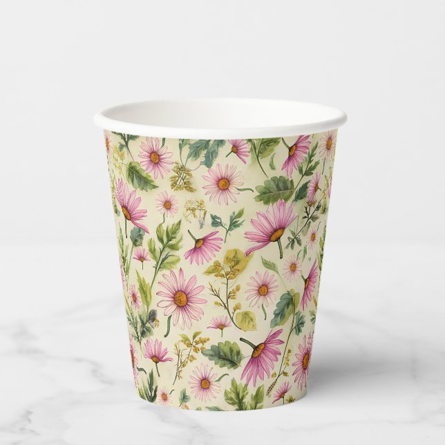 Gobelets En Papier Impression florale de printemps dynamique (Recto)