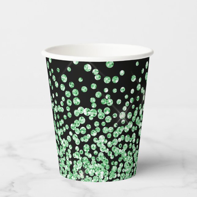 Gobelets En Papier Impression parties scintillant verte teinte de con (Recto)