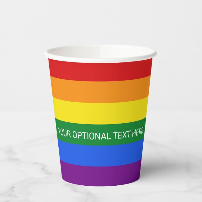 Gobelets En Papier Indicateur Rainbow texte personnalisé (Gauche)