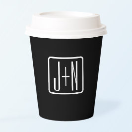 Gobelets En Papier Initiales monogrammes modernes | Noir & Blanc