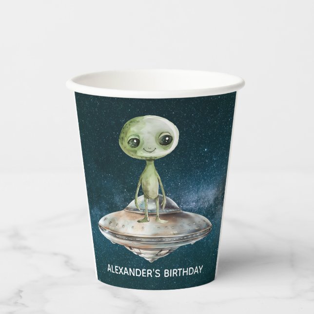 Gobelets En Papier Invasion Alien Espace extra-atmosphérique Annivers (Recto)