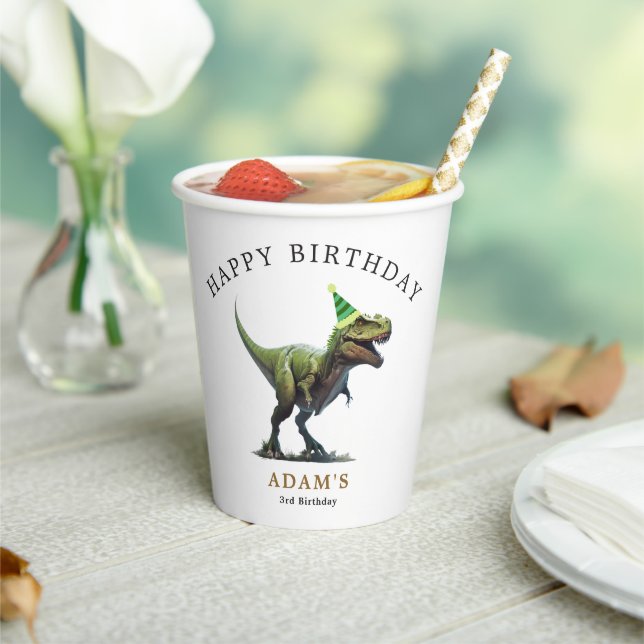 Gobelets En Papier Invitation d'anniversaire de Dinosaur, trois rex A (Insitu)