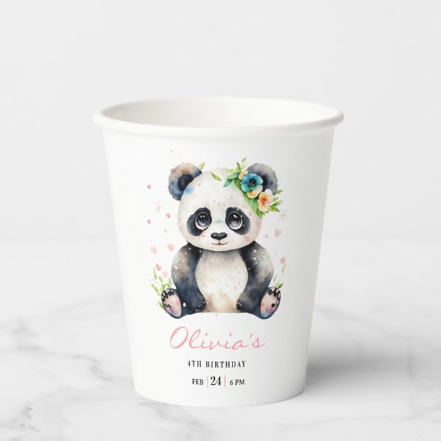 Gobelets En Papier Invitation d'anniversaire Panda, Anniversaire de f (Recto)