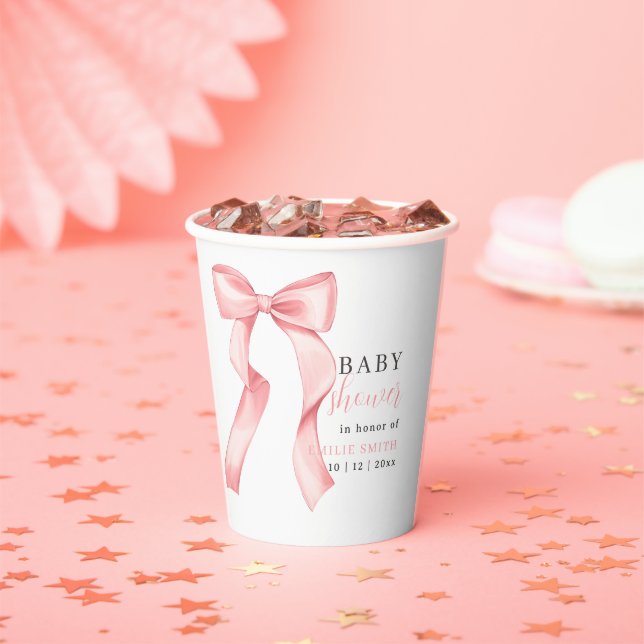Gobelets En Papier Invitation de Baby shower de la croupe rose, Coque (Insitu)