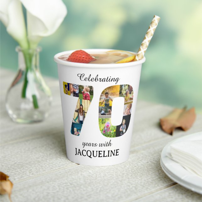 Gobelets En Papier Invitation Modèle photo du 70e anniversaire (Insitu)