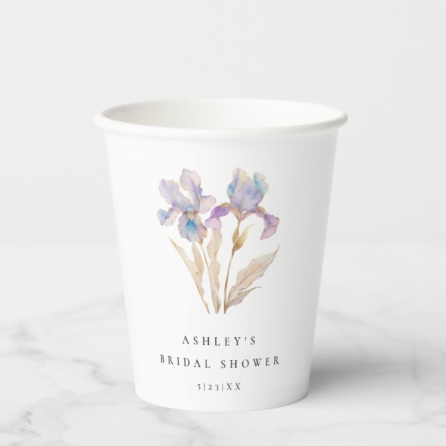 Gobelets En Papier Iris Floral Élégant pour une Mariée (Recto)