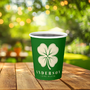 Gobelets En Papier Irlandais Lucky Four Leaf Clover avec le nom vert