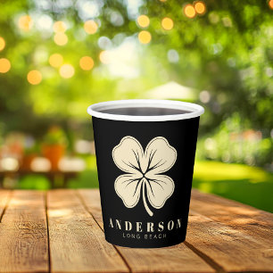 Gobelets En Papier Irlandais Lucky Four Leaf Clover avec nom noir