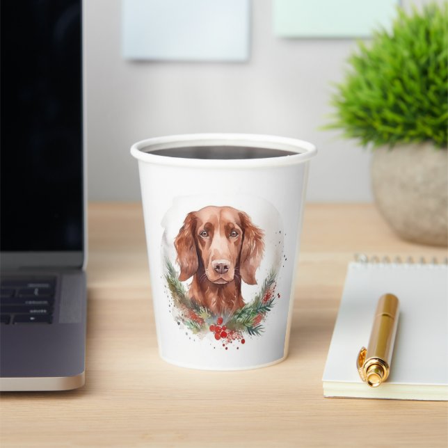 Gobelets En Papier Irlandais Red Setter Festive Wreath Pup (Insitu)