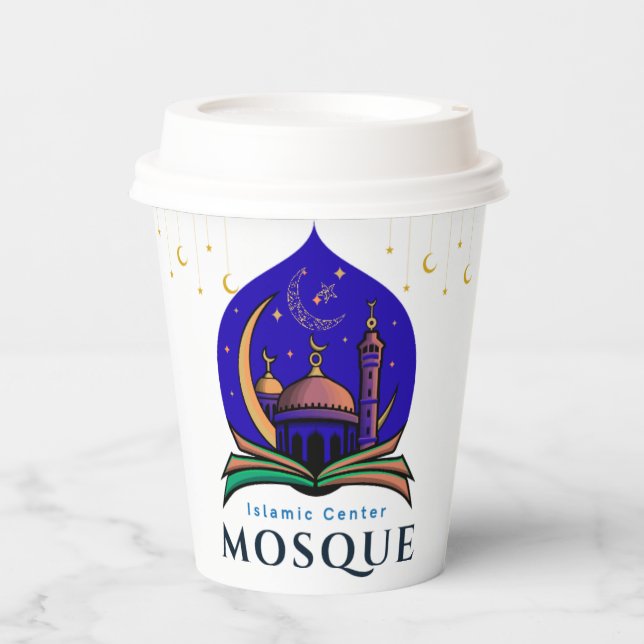 Gobelets En Papier Islamic Center Coffee Cup – Mosque & Crescent Nigh (Recto)
