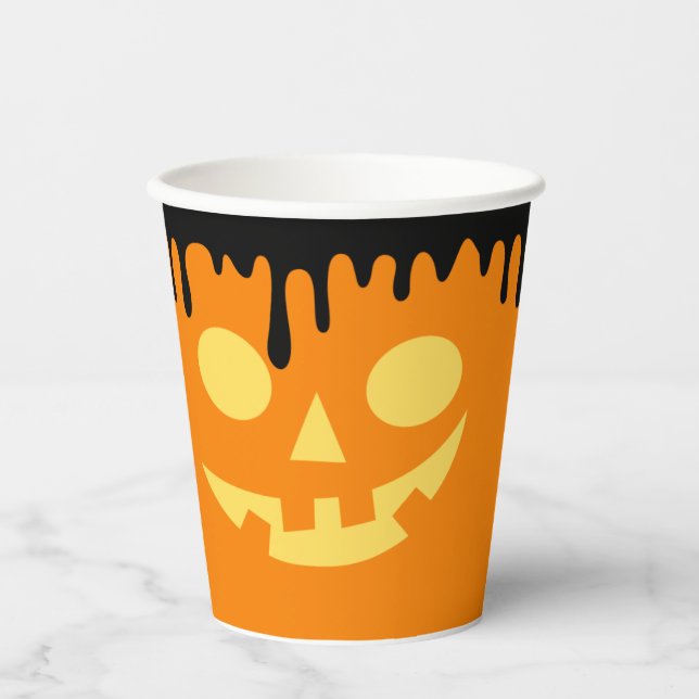 Gobelets En Papier Jack Lantern Smile Laisser tomber noir Orange Hall (Recto)