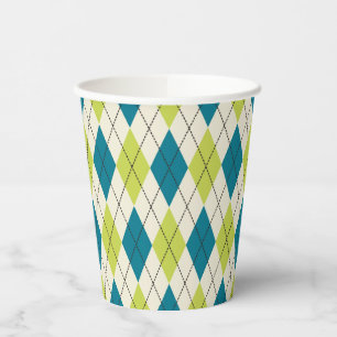 Gobelets En Papier Jacquard Bleu Et Vert