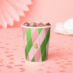 Gobelets En Papier Jacquard rose et vert chic