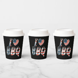 Gobelets En Papier J'aime le barbecue, patriotique américain