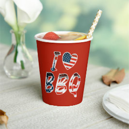 Gobelets En Papier J'aime le barbecue, patriotique américain