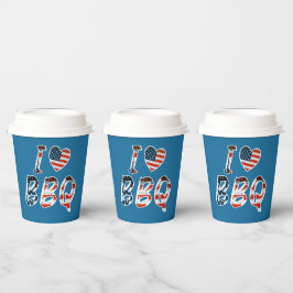 Gobelets En Papier J'aime le barbecue, patriotique américain