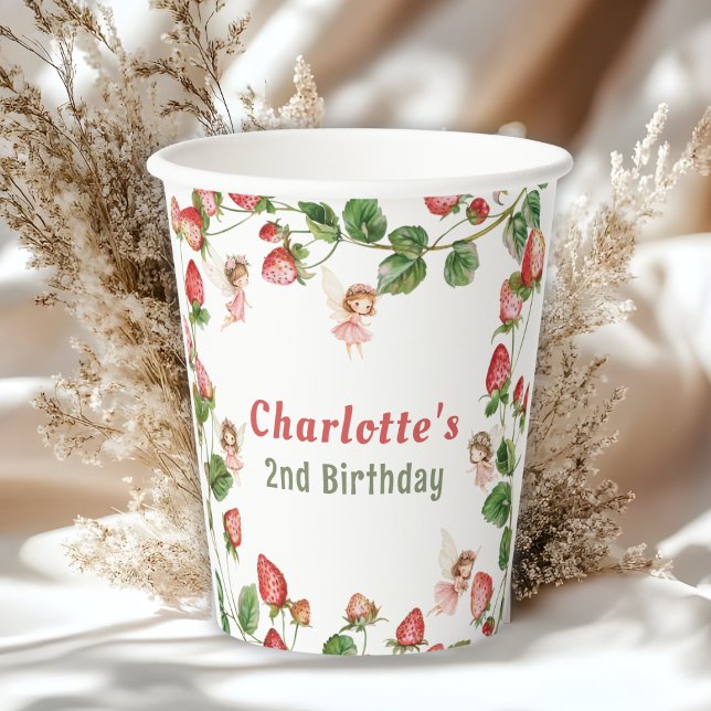 Gobelets En Papier Jardin de fée enchanté à la fraise anniversaire  (Créateur téléchargé)
