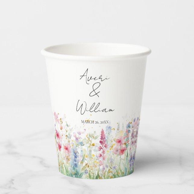 Gobelets En Papier Jardin Fleur Aquarelle Moderne Boho Mariage (Recto)